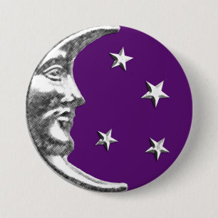 Bóton Redondo 7.62cm Arte Deco Moon e Estrelas - Ametista Roxo e Prata