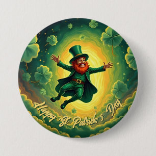 Bóton Redondo 7.62cm Arte Mágico do Dia de São Patrício com Leprechaun