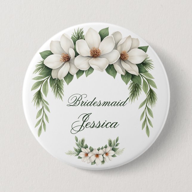 Bóton Redondo 7.62cm Árvore de pinheiro Elegante do Casamento no invern (Frente)