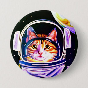 Bóton Redondo 7.62cm Astronauta Gato no Espaço