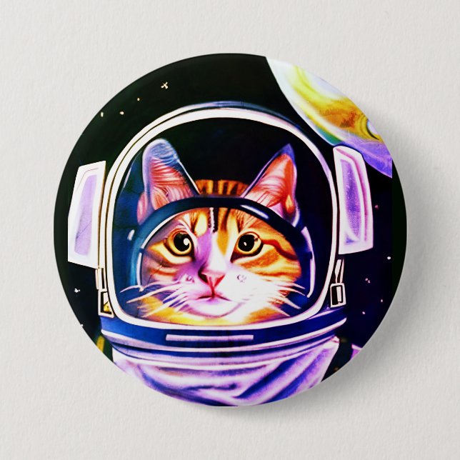 Bóton Redondo 7.62cm Astronauta Gato no Espaço (Frente)