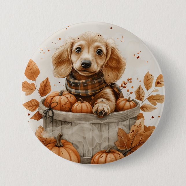 Bóton Redondo 7.62cm Autumn Dachshund Dogs Pumpkin (Frente)