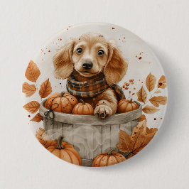 Bóton Redondo 7.62cm Autumn Dachshund Dogs Pumpkin