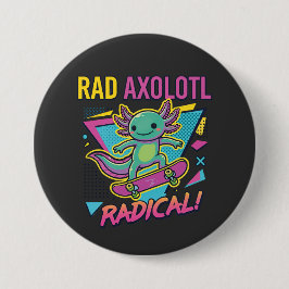 Bóton Redondo 7.62cm Axolotl Skateboard Radical neon estilo retrô dos a