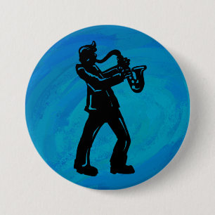 Bóton Redondo 7.62cm Azul do saxofone das noites da dança de New York