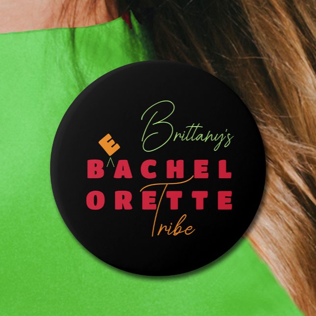 Bóton Redondo 7.62cm Bachelorette Beach Tribe (Personalized Beach Bachelorette Party Button)