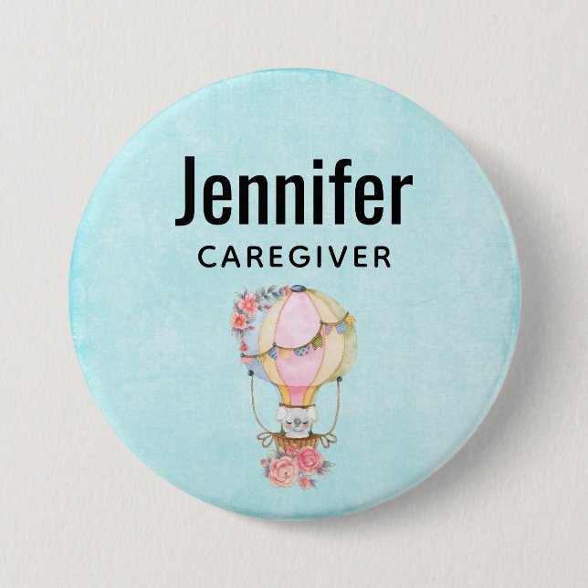 Bóton Redondo 7.62cm Balão de Ar Quente Cinto com Aquarela de Urso (Frente)