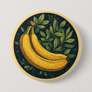 Bóton Redondo 7.62cm Bananas, Folhas e um Círculo Escuro