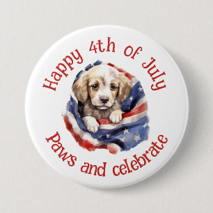 Bóton Redondo 7.62cm Bandeira Americana de 4 de Julho Cachorrinho Fofo