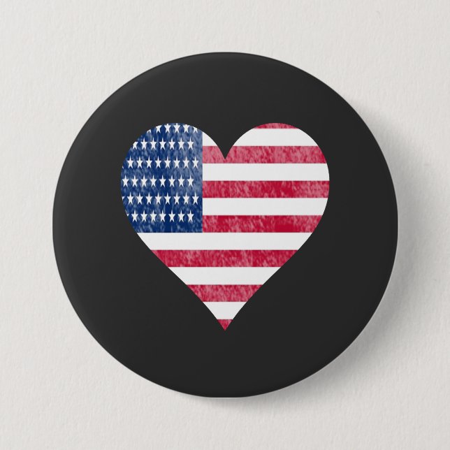 Bóton Redondo 7.62cm Bandeira americana no coração (Frente)