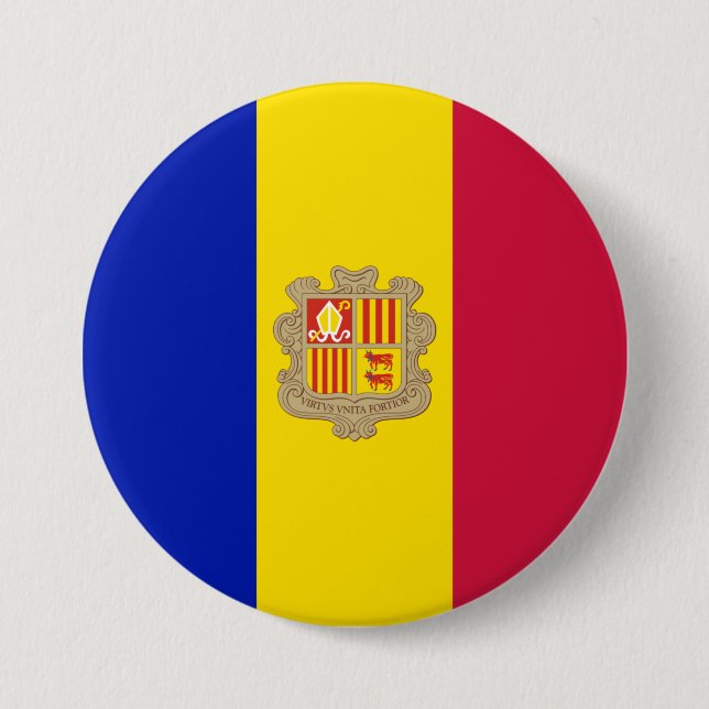 Bóton Redondo 7.62cm Bandeira de Andorra (Frente)