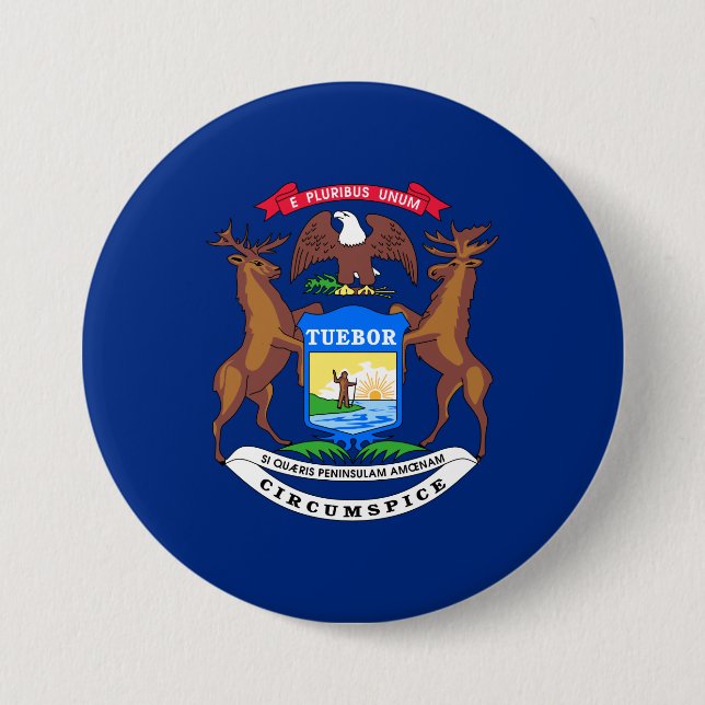 Bóton Redondo 7.62cm Bandeira do Estado de Michigan (Frente)