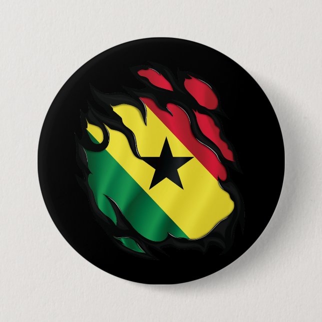 Bóton Redondo 7.62cm Bandeira Rasgada de Gana (Frente)