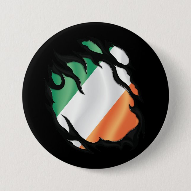 Bóton Redondo 7.62cm Bandeira Ripada da Irlanda (Frente)