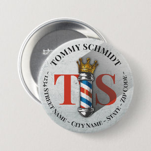 Bóton Redondo 7.62cm Barber Hair Compra Rei Coroa Barbeiro Par Salão