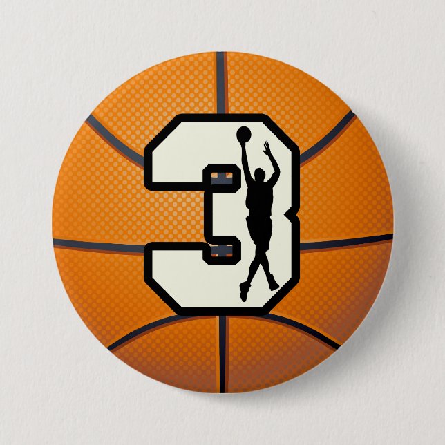 Bóton Redondo 7.62cm Basquetebol e jogador do número 3 (Frente)