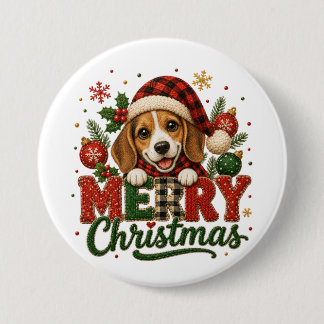 Bóton Redondo 7.62cm Beagle Fofo Feliz Natal