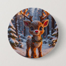 Bóton Redondo 7.62cm Bebê Reindeer Na Floresta De Neve