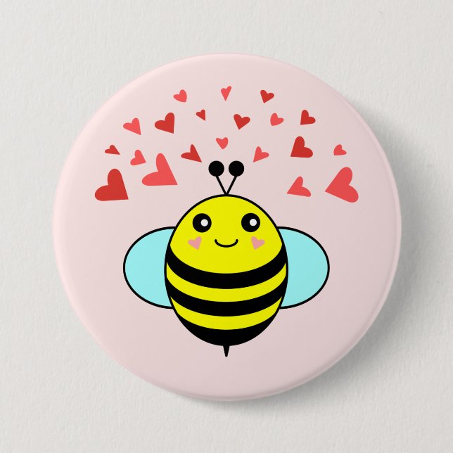 Bóton Redondo 7.62cm Bee Happy Love Heart (Frente)