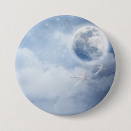 Bóton Redondo 7.62cm Belo Céu Azul com Cisnes Voadoras