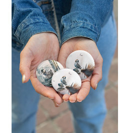 Bóton Redondo 7.62cm belo leão sobre a água em aquarela