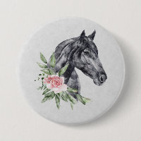 Belo Retrato de Cabeça de Cavalo Negro Aquarela