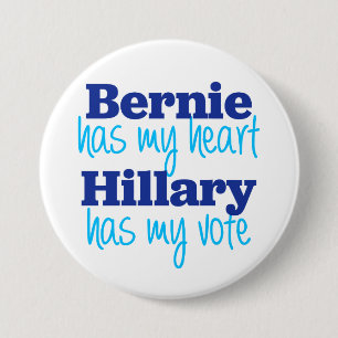 Bóton Redondo 7.62cm Bernie tem meu coração, Hillary tem meu botão d