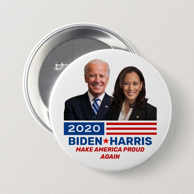 Bóton Redondo 7.62cm Biden Harris 2020 Collectible Campaign Pinback (Frente & Verso)