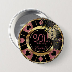 Bóton Redondo 7.62cm Birthday Casino Poker Chip - Rosa