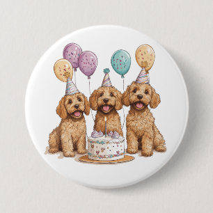 Bóton Redondo 7.62cm Birthday Goldendoodle Cães Bolo de Aniversário