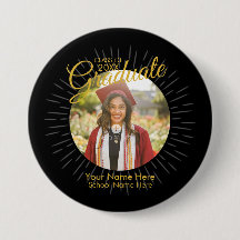 Black & Gold Star Graduate Button