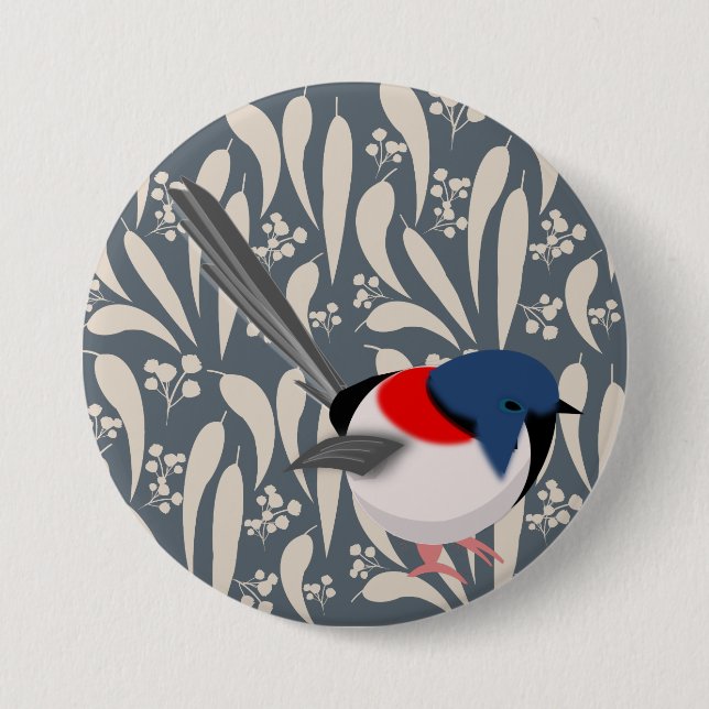 Bóton Redondo 7.62cm Blue & Red Fairy Wren (Frente)