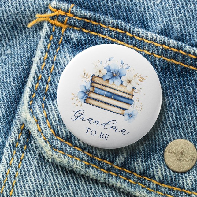 Bóton Redondo 7.62cm Blue Storybook Baby Shower Grandma To Be Button (Criador carregado)
