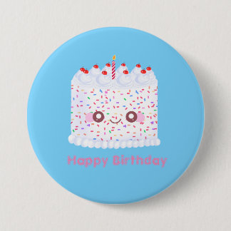 Bóton Redondo 7.62cm Bolo de Aniversário do Glacé Branco