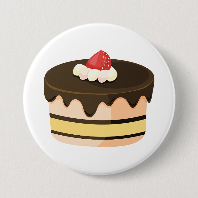 Bóton Redondo 7.62cm Bolo de Chocolate com Gotejamento e Morango (Frente)