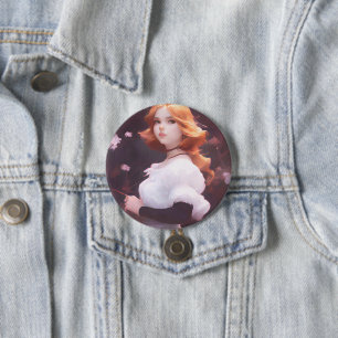 Bóton Redondo 7.62cm Bonita Menina Entre Retrato De Flores Rosa