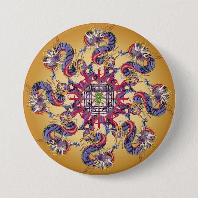 Bóton Redondo 7.62cm Botão Ano do Dragão Mah Jongg (Frente)
