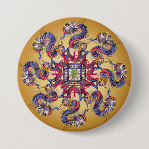 Bóton Redondo 7.62cm Botão Ano do Dragão Mah Jongg