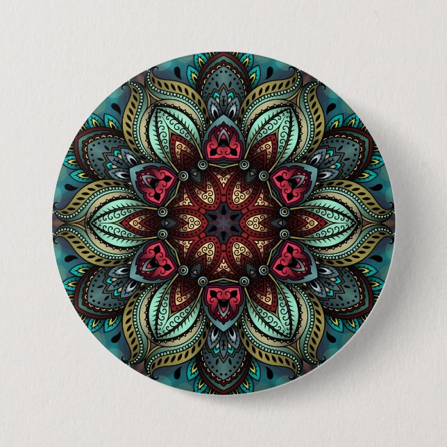 Bóton Redondo 7.62cm Botão Aqua Delight Kaleidoscope Mandala (Frente)