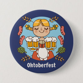 Bóton Redondo 7.62cm Botão da Garota da Cerveja Oktoberfest