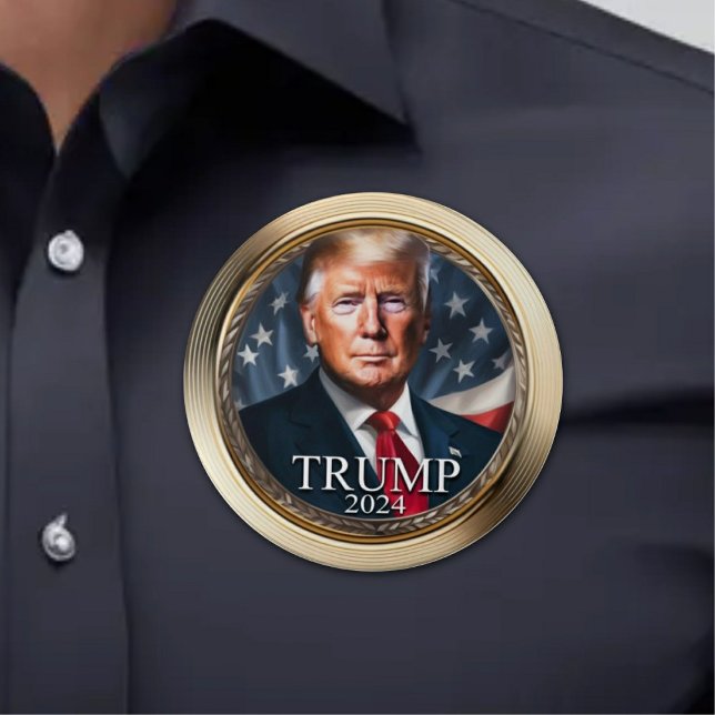 Bóton Redondo 7.62cm Botão de campanha coletiva Donald Trump 2024 (Trump 2024 Campaign Button)