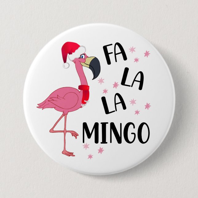 Bóton Redondo 7.62cm Botão de Flamingo de Natal (Frente)