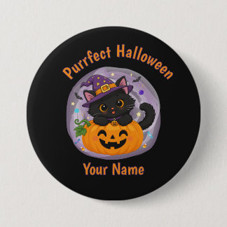 Bóton Redondo 7.62cm Botão de Halloween de Gato Preto Fofo Personalizad
