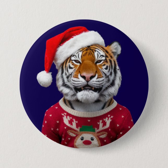 Bóton Redondo 7.62cm Botão de Natal de Tigre (Frente)