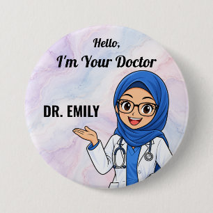 Bóton Redondo 7.62cm Botão de Nome de Médico de Hijab Personalizado com