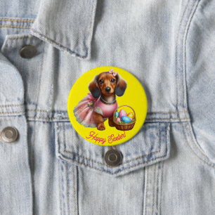 Bóton Redondo 7.62cm Botão de Páscoa do Dachshund Feliz