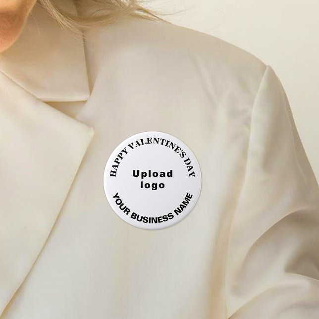 Bóton Redondo 7.62cm Botão de saudação de Namorados de Negócios em Bran (Business name and logo with Happy Valentine's Day greeting on white round button.)