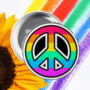 Bóton Redondo 7.62cm Botão de Signo de Paz Arco-íris