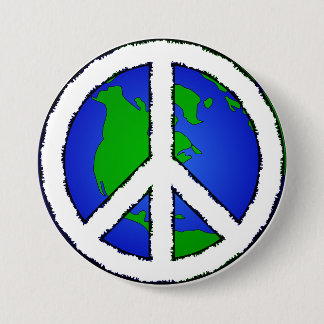 Bóton Redondo 7.62cm Botão de Sinal Terra e Paz da Paz Mundial