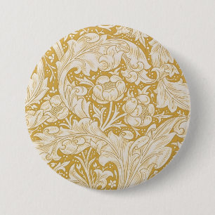 Bóton Redondo 7.62cm Botão de Solteiro Floral Dourado William Morris